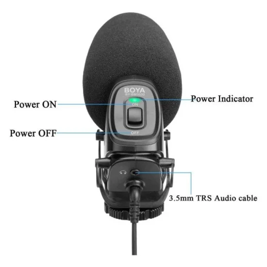 Boya On-Camera Shotgun condenser Microphone for DSLR, Mirrorless and Video Cameras &ndash; Black
